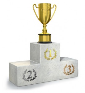 Podium with golden trophy